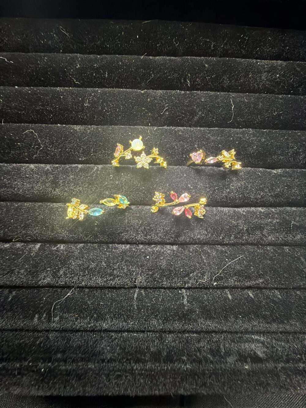 Gold-Plated Multi-Color Zircon Flower and Leaf Cocktail Rings